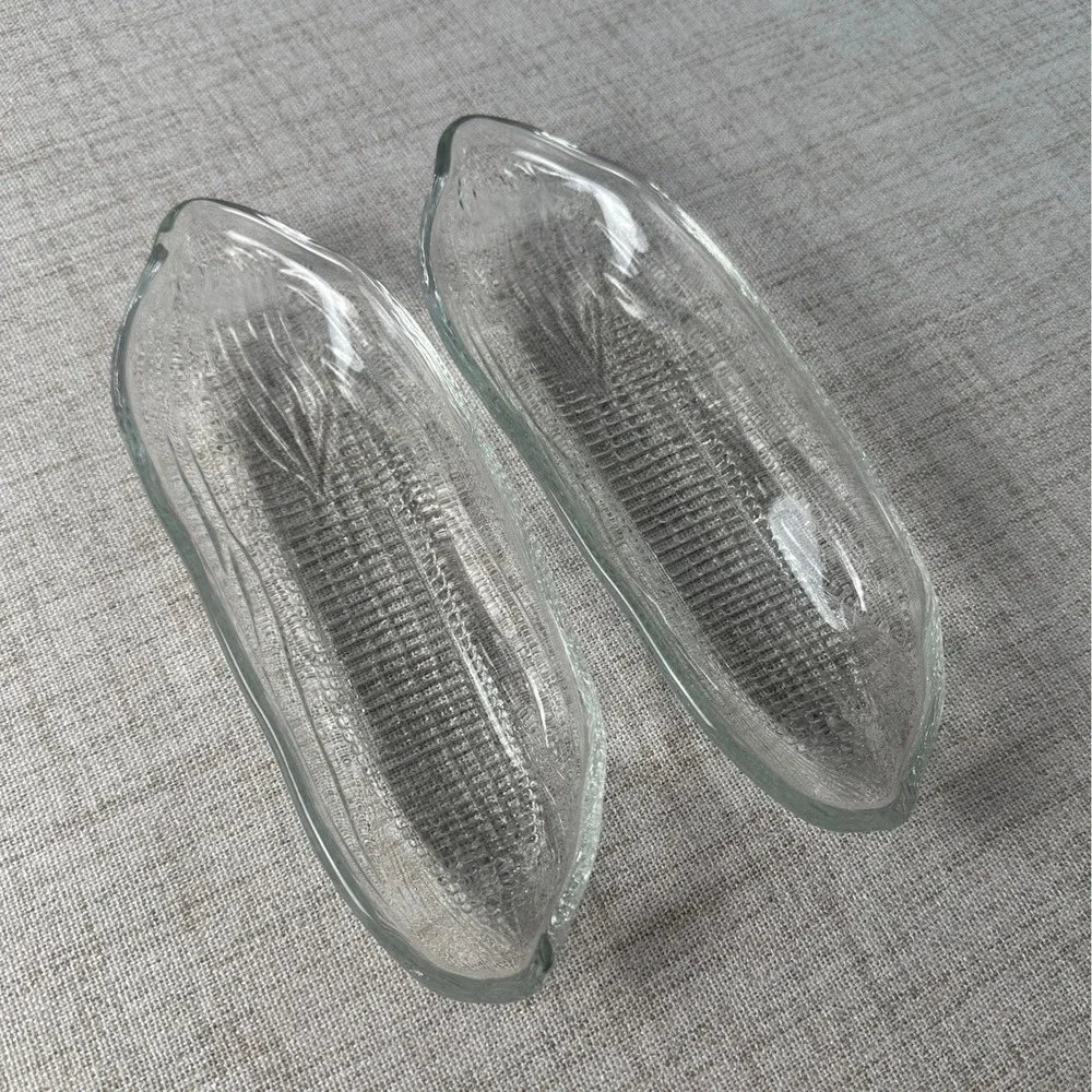 Vintage Set of 2 Glass Corn on the Cob Dishes | Corn-Shaped Serving Plates